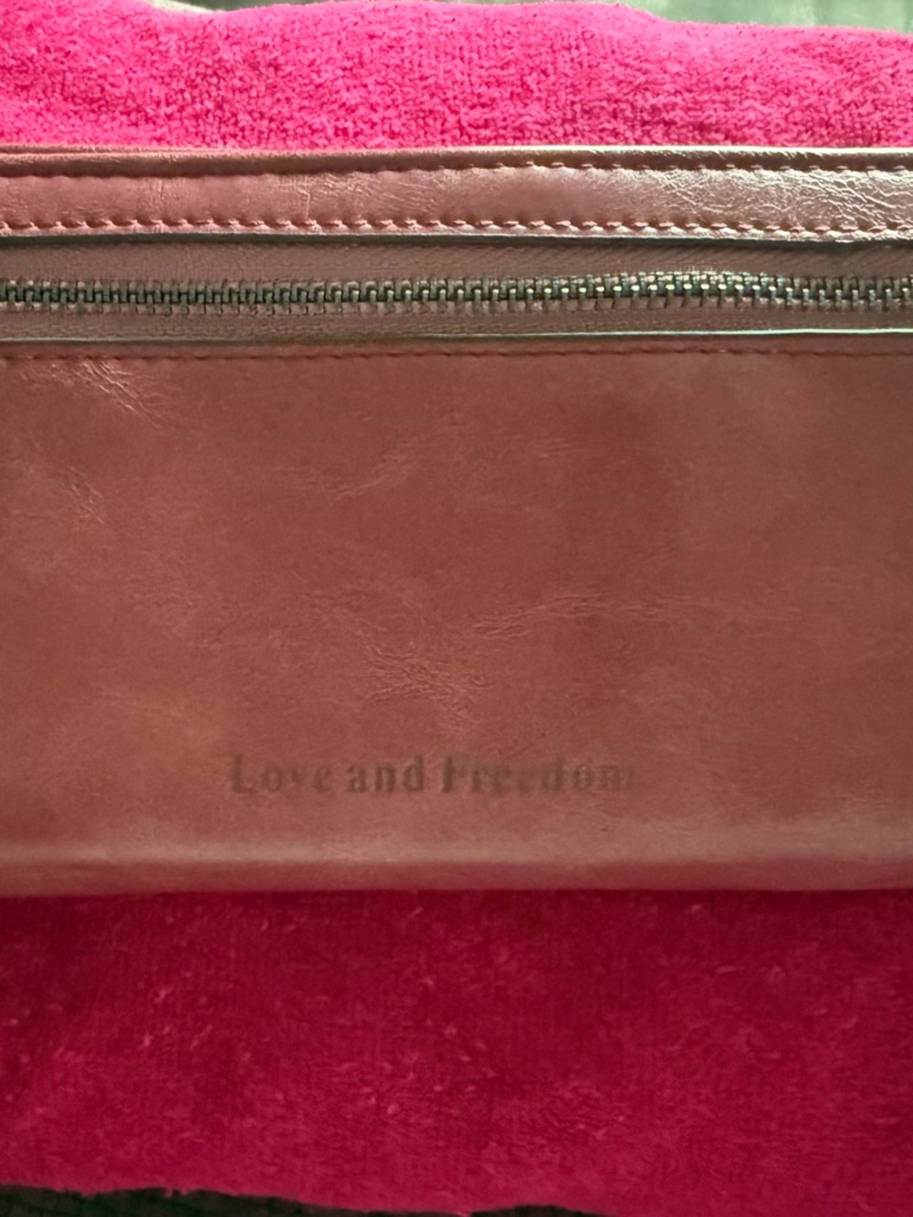 Love and Freedom Pink Leather Zip Wallet